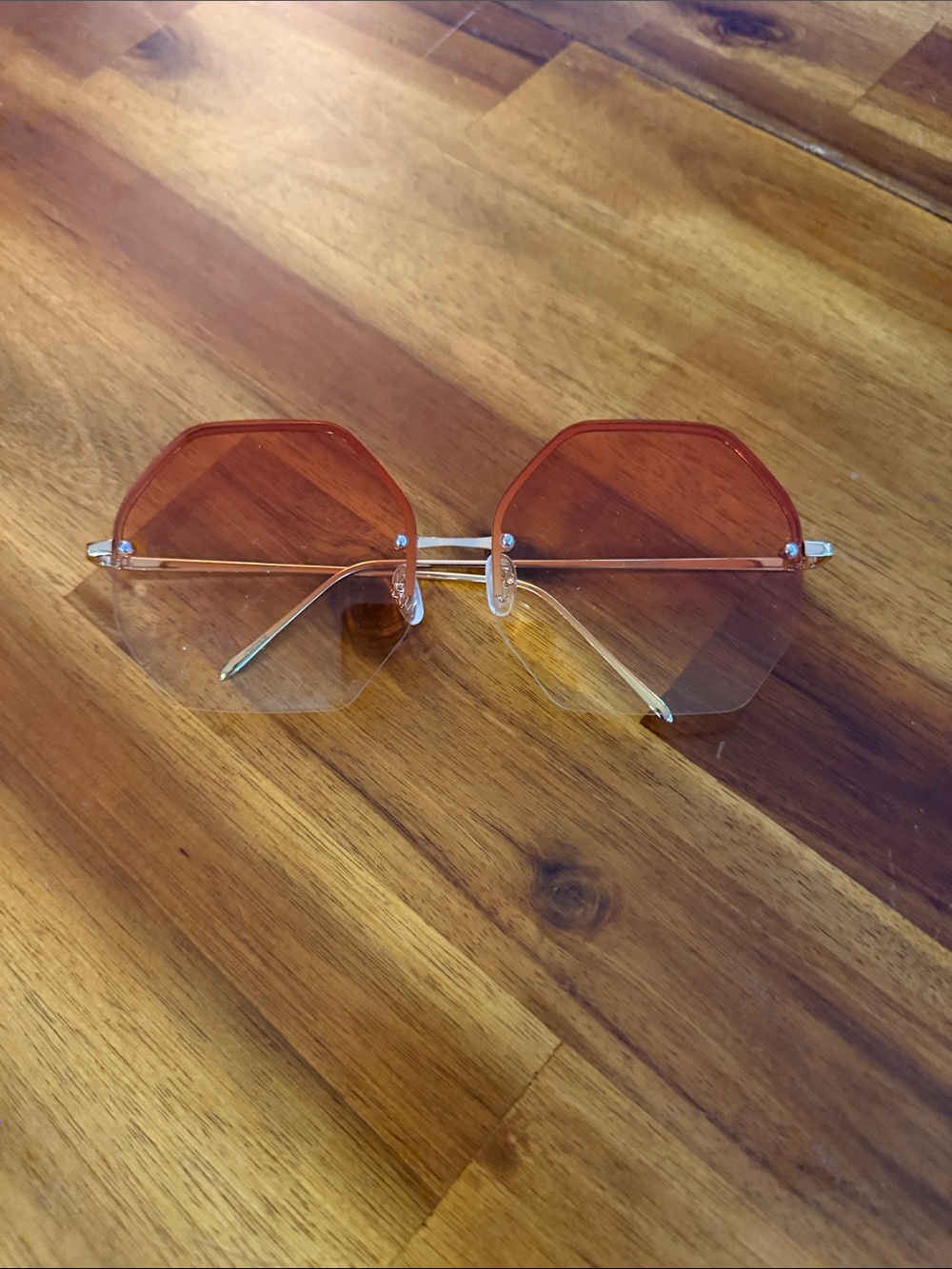 Rimless Octagon Sunglasses with Orange Gradient Lenses